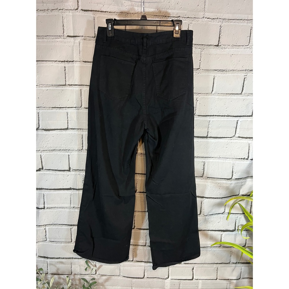 CIDER XL Black Floral Wide Leg Jeans Daisy Applique Y2K 70s Mod Statement Pants - Picture 2 of 3